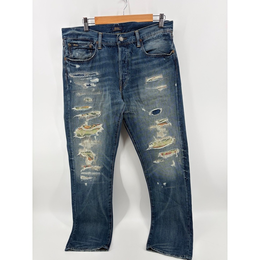 Polo Ralph Lauren "The Varick Slim Straight" Distressed Patchwork Denim, 32x32